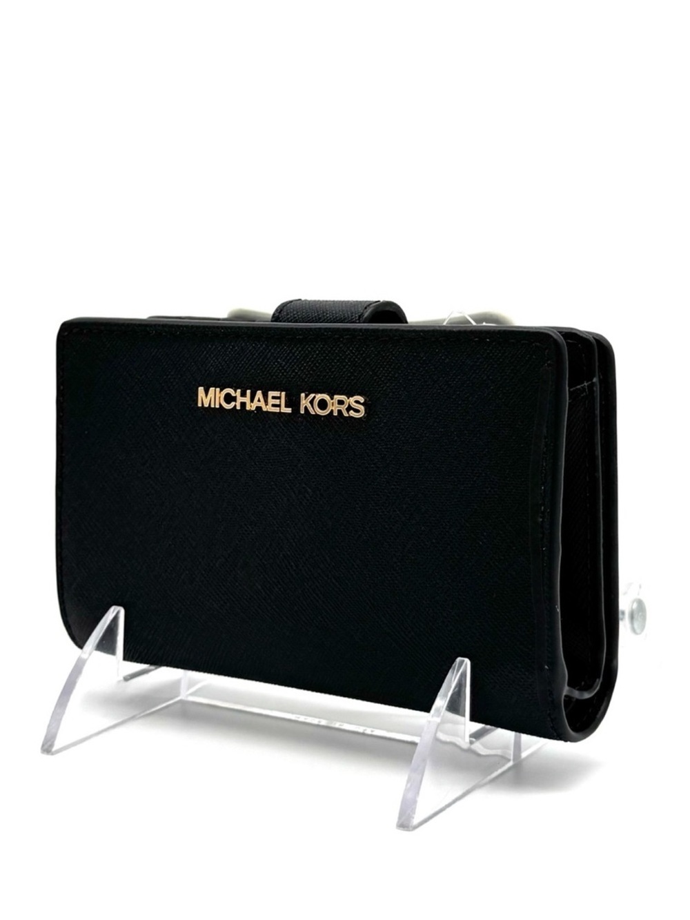 Michael Kors Medium Bifold Zip Chain Wallet Black/Gold